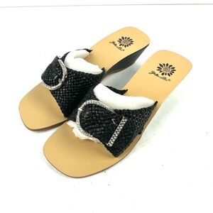 Yellow Box Bucklet Sandals 5.5 Black Silver Slip On Platform Brand New